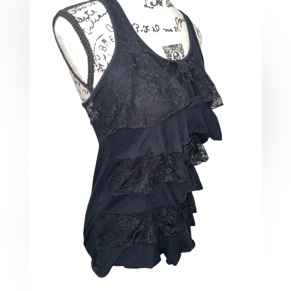 Zenna Outfitters Black Dress Lace Ruffled tiered tank size medium